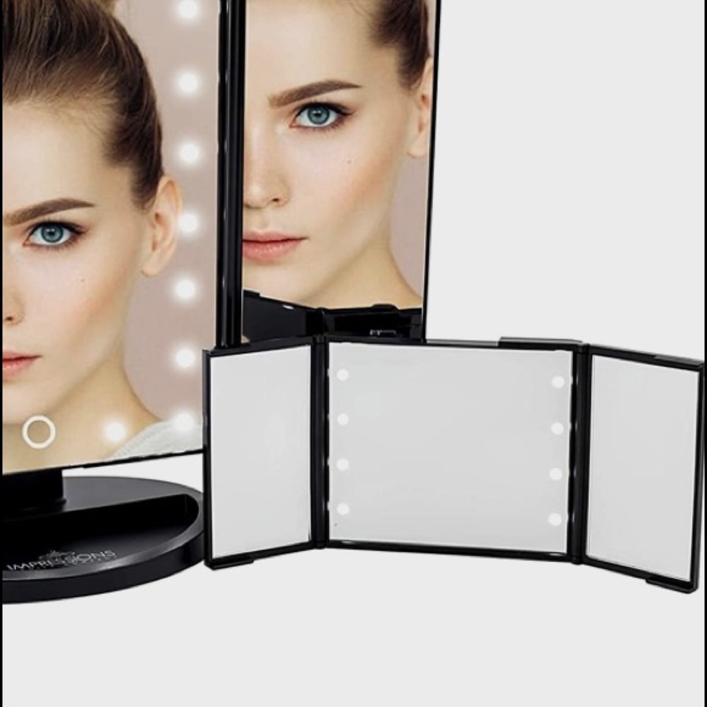 Impressions Vanity Trifold Makeup Mirror Adjustable Tabletop Compact
